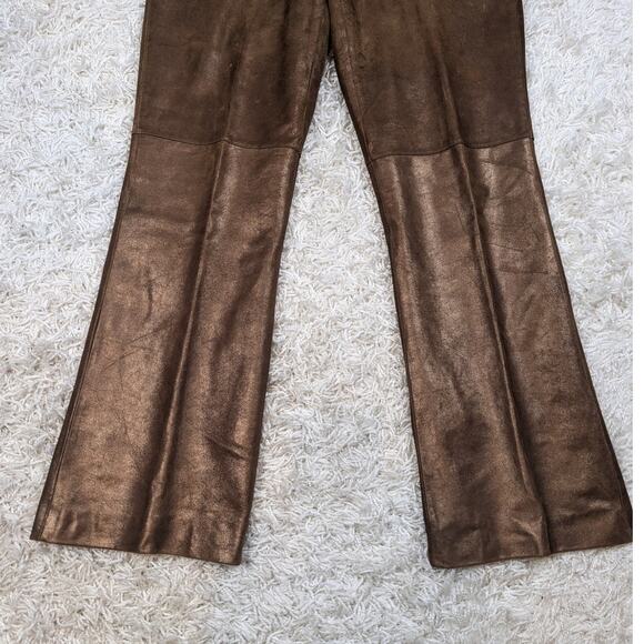 Y2K Vintage Cache Metallic Leather Bootcut Pants Bronze Brown Size 8 - Picture 12 of 15
